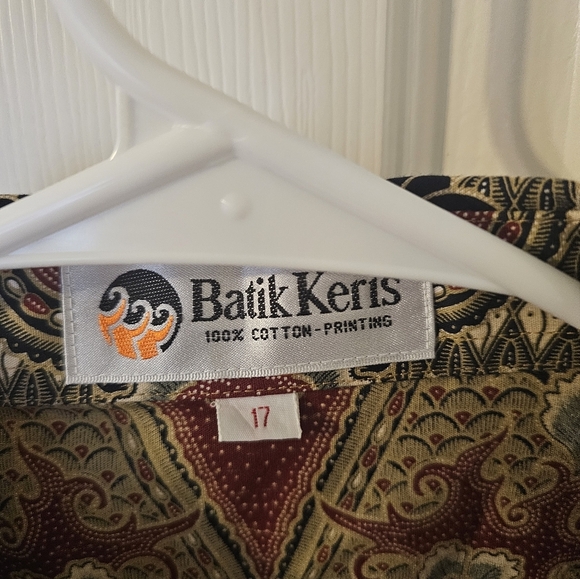 Batik Keris NWT Indonesia Button Front Dress Shirt Cotton Size 17 - Picture 4 of 6